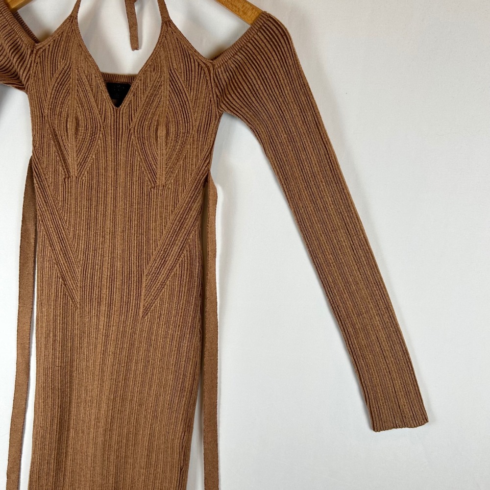 NBD Brown Ribbed Knit Stasia Halter Wrap Midi Dress Small - Picture 7 of 9